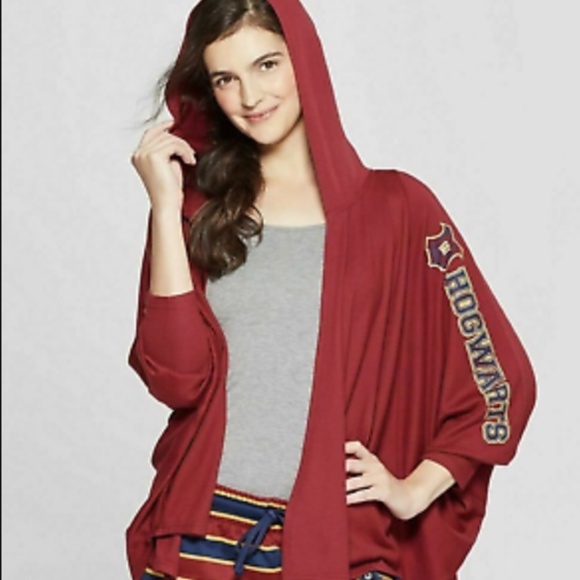 Warner Bros. Sweaters - Harry Potter Cardigan Burgundy Red "Hogwarts" Hood Lightweight